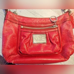 Coach Poppy Hot Pink Small Handbag Double Tag Silver Patch & Hardware Leather.